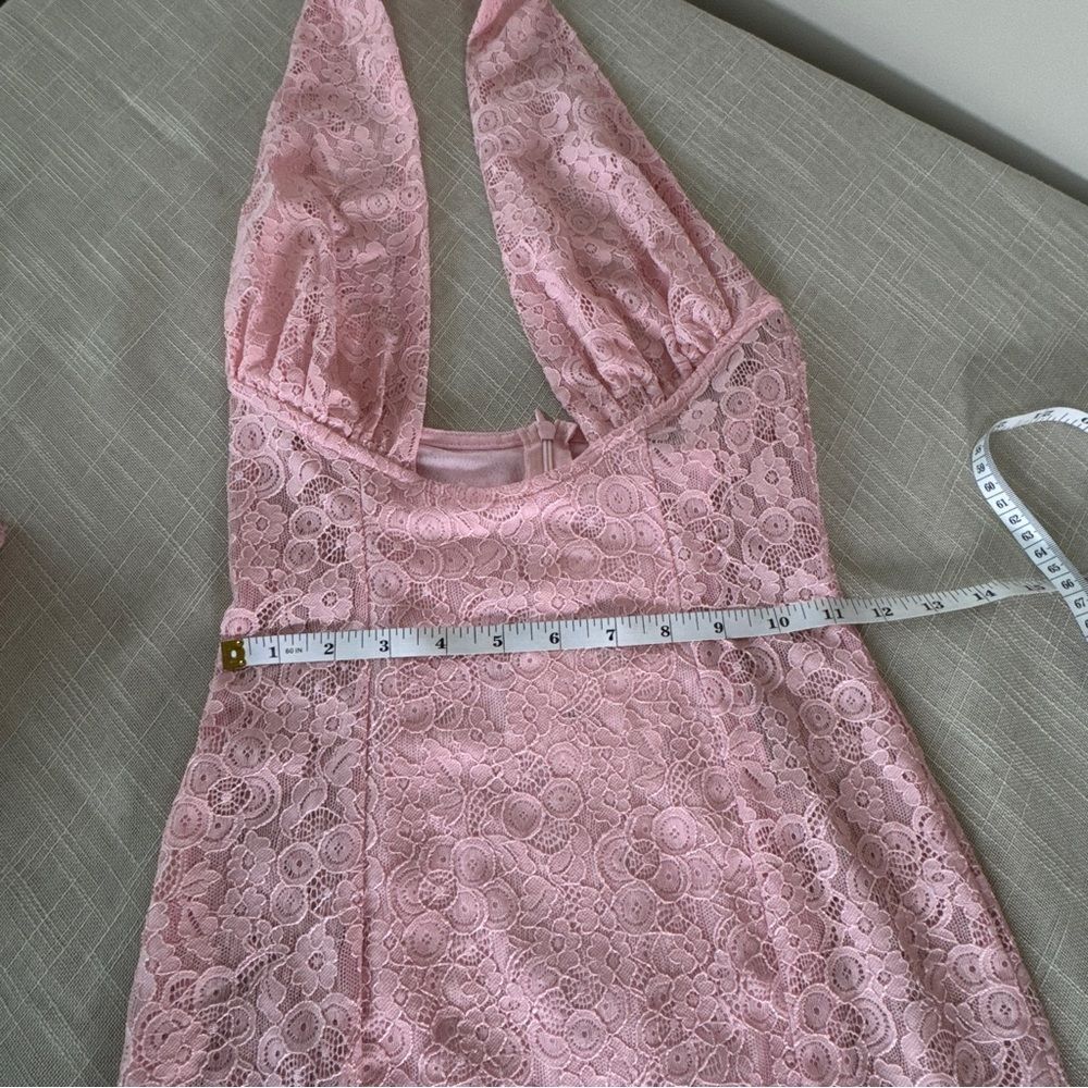 Pink Lace Halter Corset Mini Dress Coquette Y2K Fairycore Bodycon Party Dress - Picture 7 of 14